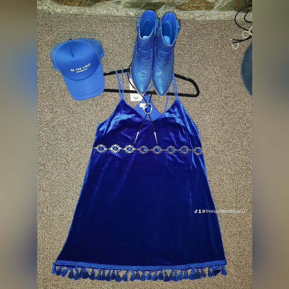 Blue Velvet Boho Dress